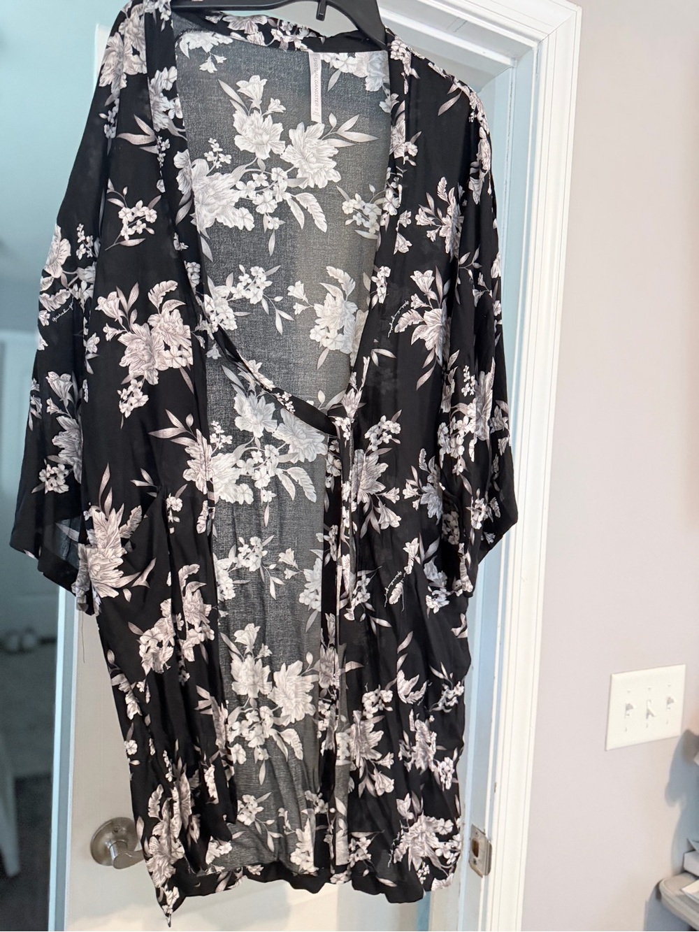 Spiritual Gangster Black and White Floral Sheer Kimono